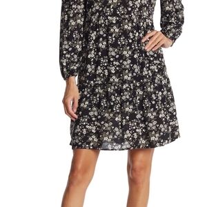 C&C California Black Floral Long Sleeve Dress